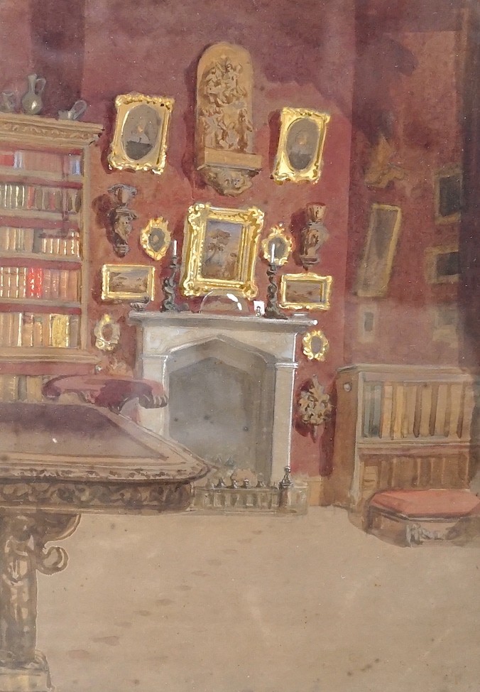 James Holland RWS (1799-1870), watercolour, 'The Library’, 26 x 18cm